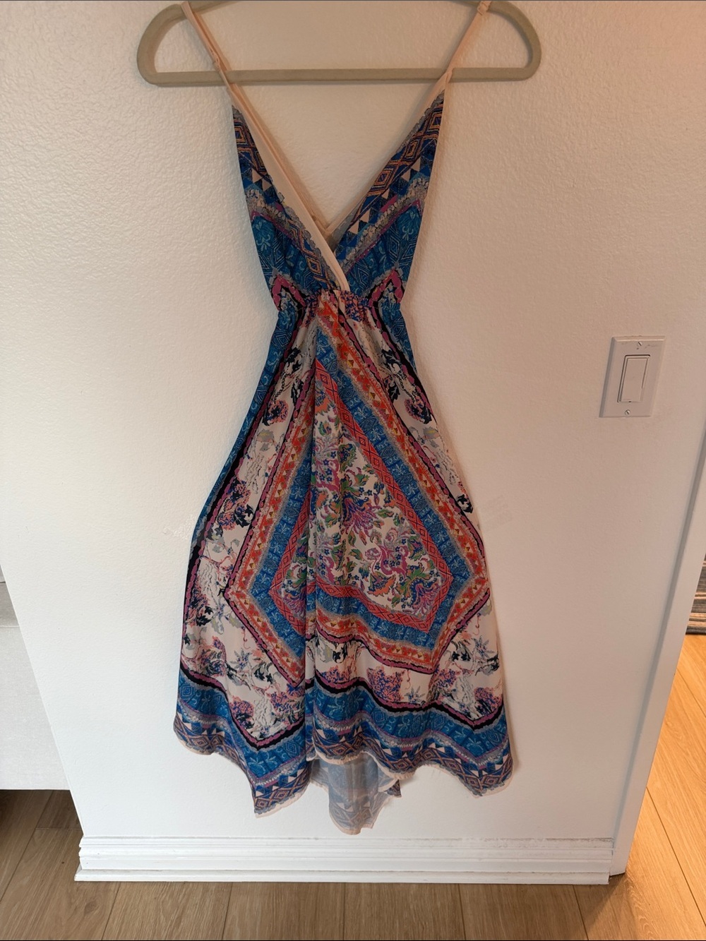 Jealous Tomato Blue, Pink and Orange One-Shoulder Printed Dress Boho